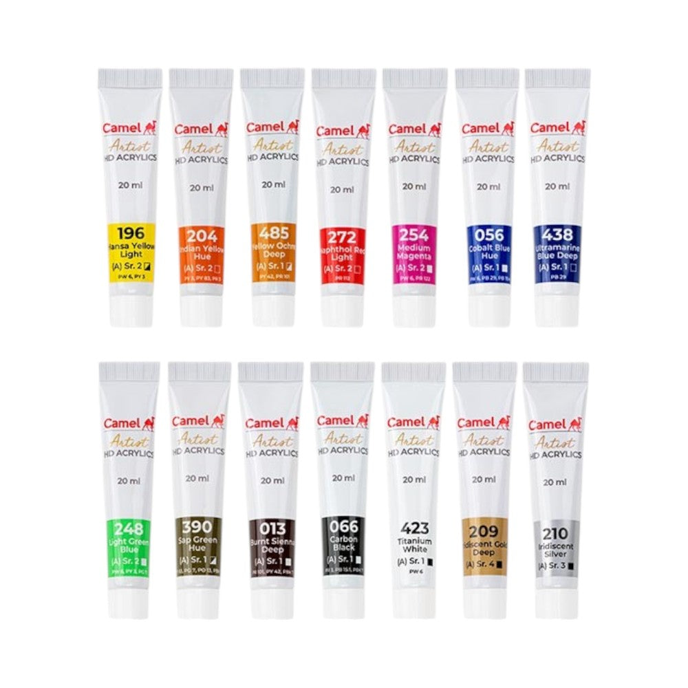 Camel Artist HD Acrylics - Set of 14 Tubes - 20ml Each